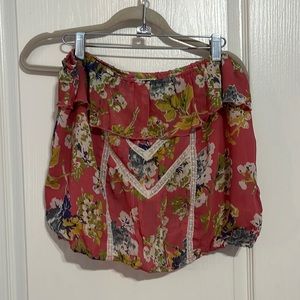 Ralph Lauren M pink chiffon strapless floral top